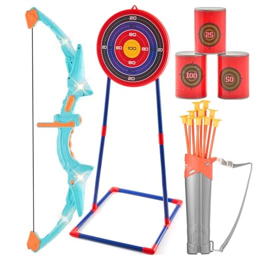 VEVOR Bow and Arrow Set for Kids, LED Light Up Archery Set with 10 Suction Cup Arrows, Indoor Outdoor Toy for Boys Girls Age 4-8 8-12 with Standing Target & Quivers, Ideal Gift for Kids 6 7 8 9 10+