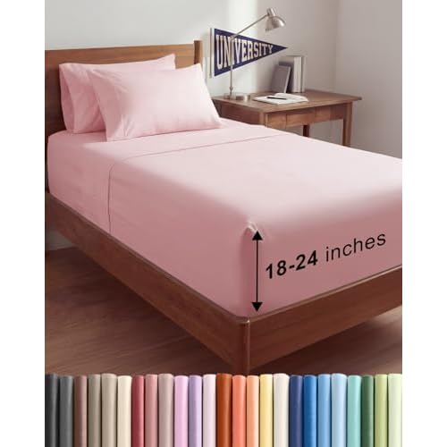 Extra Deep Twin XL Sheet Set - 4 Piece College Dorm Room - Baby Pink