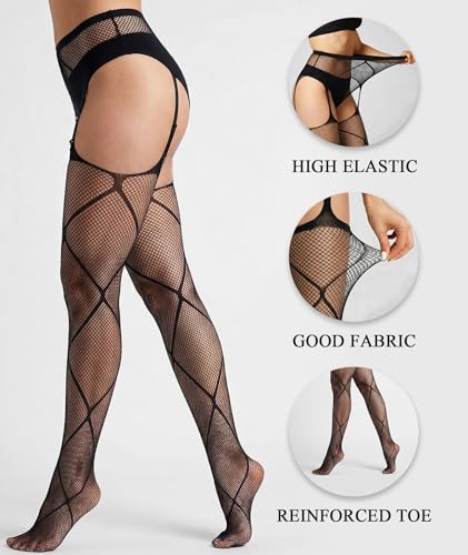 Image of Chalier Fishnet Stockings Lace Tights Thigh High Stockings for Women