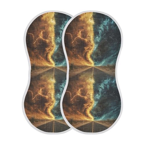 Kigai Highway Storm Baby Muslin Burp Cloths 2 Pack, Soft 4 Absorbent Layers Cotton Burp Rags for Newborn Girls Boys