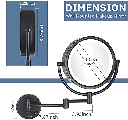 DOWRY Cosmetische spiegel zwart, decoratieve ronde wandspiegel in zwart, ronde badkamerspiegel met verlichting, make-up… - Image 7