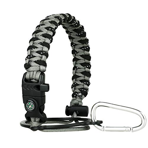 WEREWOLVES Paracord Handle - Fits Wide Mouth Bottles 12oz to 64oz - Durable Carrier, Paracord Carrier Strap Cord with Safety Ring,Compass and Carabiner - Ideal Water Bottle Handle Strap (Grey-Black) - Thumbnail 2