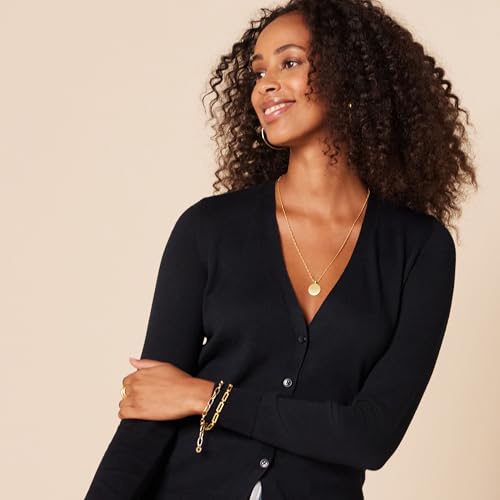 Amazon Essentials Damen Leichter Cardigan mit V-Ausschnitt (in Übergröße erhältlich), Schwarz, M