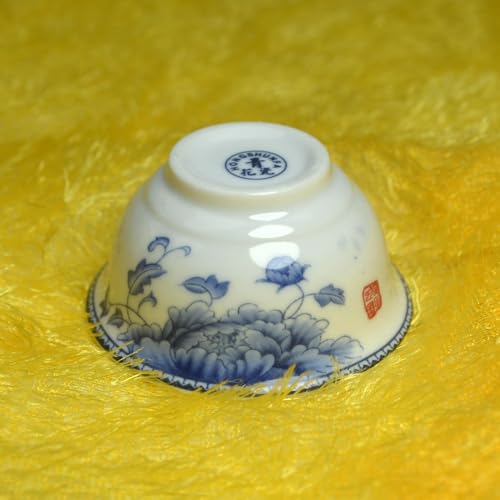 Image of Liang baobao Chinese Traditional Tea Tasting Cup Set of 4, 2oz White Porcelain Mini Cups for Gongfu Tea Ceremony (Peony)
