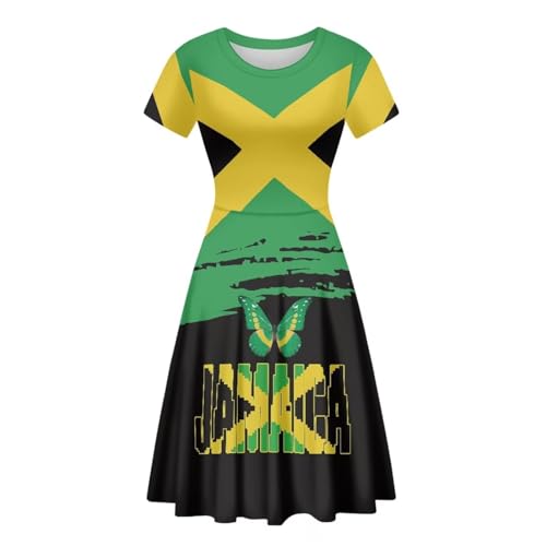 Image of HUGS IDEA Womens Puffy Swing Midi Dress Round Neck Short Sleeve Party A-Line Dresses
