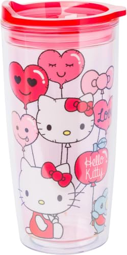 Image of Silver Buffalo Sanrio Hello Kitty Valentine's Day Heart Balloons Double Wall Travel Tumbler with Slide Close Lid, 20 Ounces (Pack of 12)