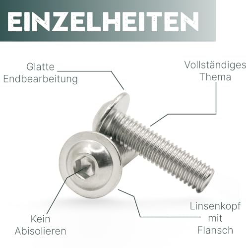 Schrauben M5, 20 Stück Linsenkopfschrauben Edelstahlschrauben M5 x 16mm A2 V2A 304 Rostfrei, MeHurrInnensechskant(ISK) Schrauben mit Flansch, Maschinenschrauben ISO7380-2, Schraube Vollgewinde