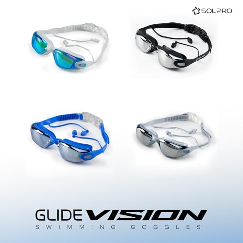 Image of Solpro Glide Vision Unisex Adult Swimming Goggles for Women,Men,Boys,Girls,Teenagers,Athletes,Swimmers|2 in 1 with Built In Earplugs for Training,Competition in Pool,Beach,Water Sport,Activties