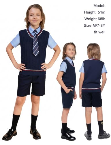 Image of JSTEX Boys Sweater Vest 100% Cotton Kids Uniform Vest V-Neck Sleeveless Knit Pullover for Boy Girls Toddler Size 4-14