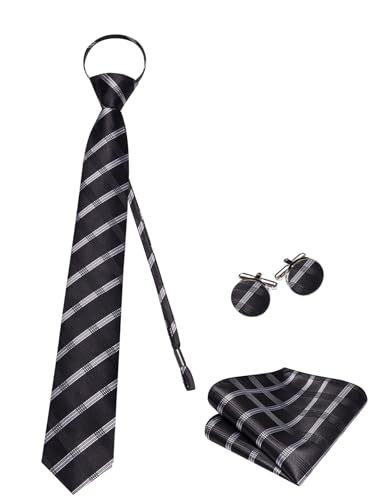 Image of Hi-Tie Zipper Ties for Men Pre-tied Tie Set Lapel Pin Pocket Square and Cufflinks Formal Business Wedding Adjustable Necktie