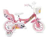 Denver Bike Bicicletta Bambina 12 Pollici Licensed Princess 2-4 Anni, Rotelle Removibili, Freno Anteriore Caliper, Telaio Acciaio, Ruote EVA Antiforatura, Trombetta e Portabambola