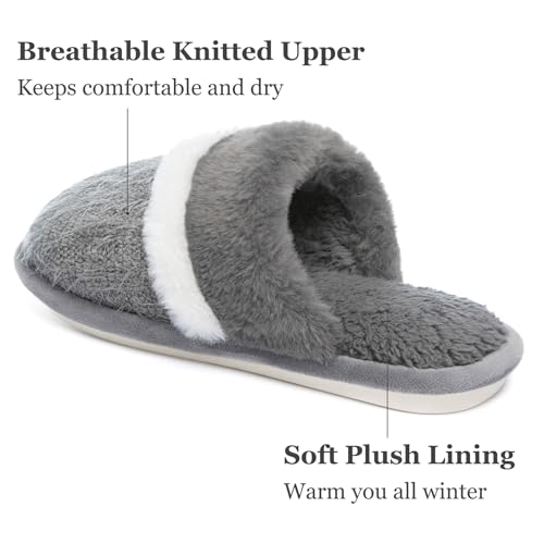 MAXTOP House Slippers for Women Fuzzy Memory Foam Cute Comfy Fluffy Slippers Slip on Anti-Skid Gifts for Women Mom Indoor and Outdoor Size 5 6 Dark Grey — view 4