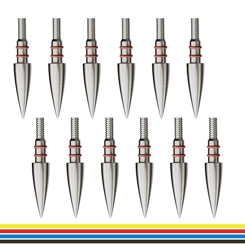 12pcs Archery Arrow Tips 100/125/150/200 Grain Field Tips 5/16 Inch, Stainless Steel Screw in Bullet Points, Archery Target Crossbow Practice Tip for Recurve Bow, Compound Bow, Hunting Bow