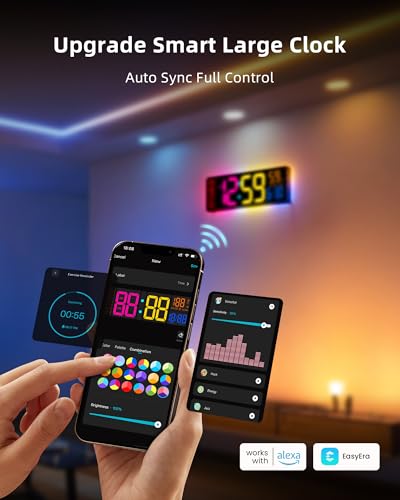 EASYERA Smart Digital Wall Clock App Control, 16.5” Large RGB Clock - Image 3