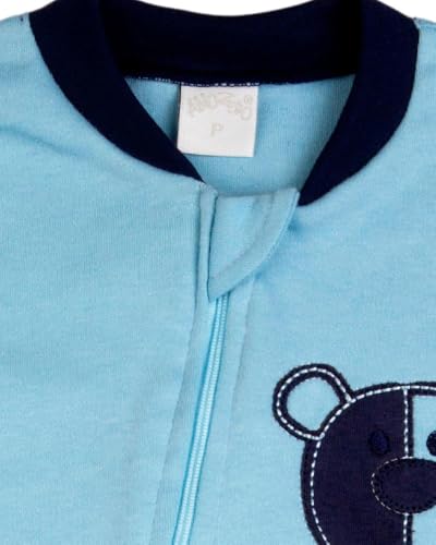 Macacao Bebe Menino Suedine Ziper Estampado e Liso Kit Macacão Suedine Algodao Ursinho 2 Pecas - Azu