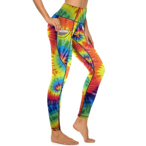 MSOKAZZLES Tie Dye High Waist Yoga Pants with Pockets L