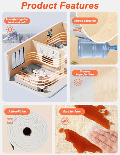 Papel Pintado Autoadhesivo Lino 3D Paneles de Pared Espuma XPE Impermeable para Techo 5