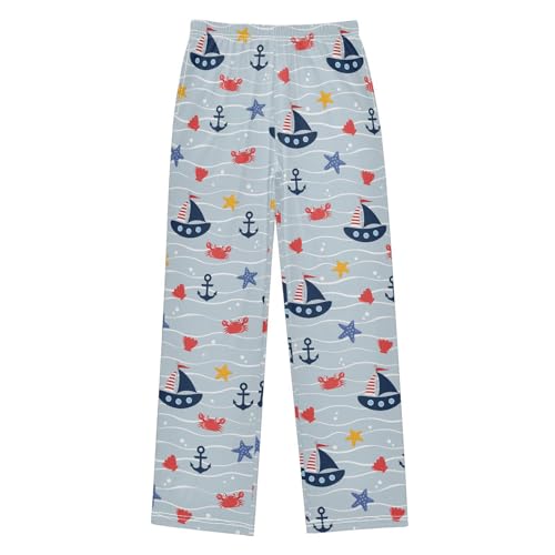 Sailboat Crab Anchor Boys Long Pants Soft Trousers Elastic Waist Kids Lounge Bottoms with Pockets S-XL