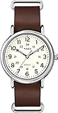 INDIGLO Nachtlicht Timex Unisex-Armbanduhr Originals Weekender Analog Quarz Braun Leder T2P495