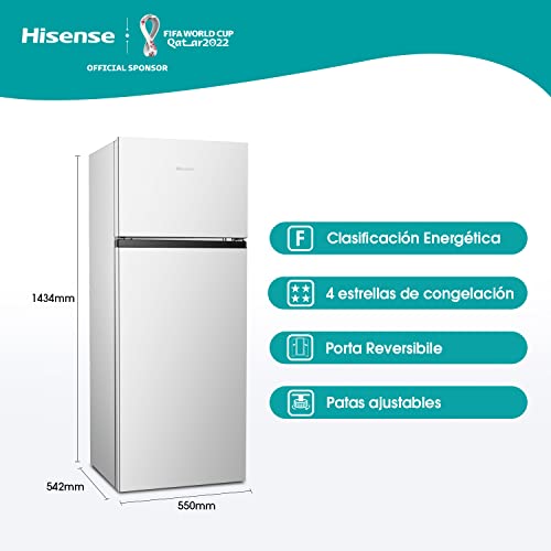 Hisense-RT267D4AWF-Frigorifico-Dos-Puertas-Capacidad-205-L-Neto-Ciclico-Alto-143-cm-Tirador-Integrado-Puertas-Reversibles-Congelador-4-Estrellas-Silencioso-40-dBA-Color-Blanco