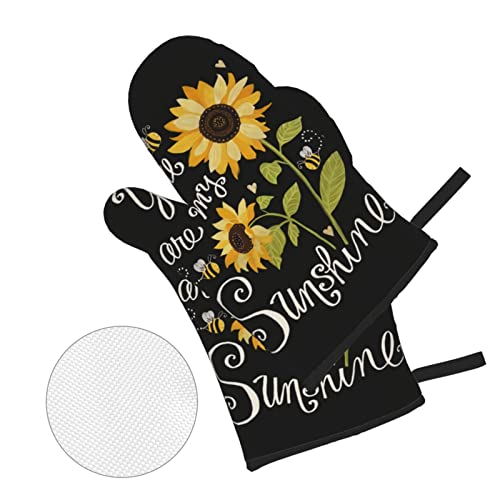 You Are My Sunshine Sunflower Oven Mitts And Pot Holders Sets Of 4，Heat Resistant Kitchen Microwave Gloves And Pot Pads With Non-Slip Surface For Grilling Baking Cooking Bbq #TOP1