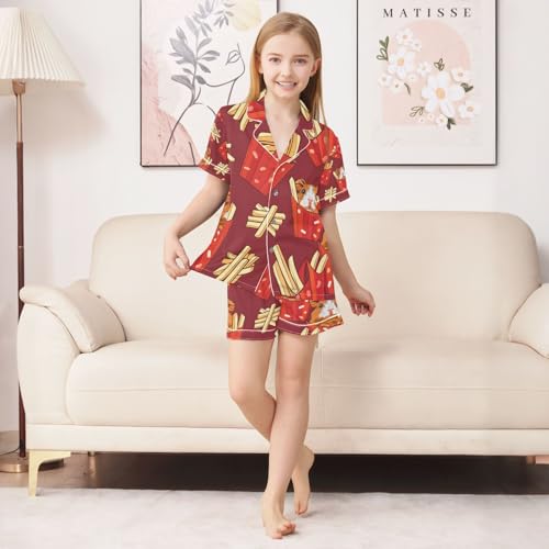 Guinea Pig French Fries Satin Summer Pajama Sets Silk Short Sleeve Button Down Sleepwear4