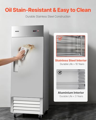 Image of VEVOR Commercial Reach-In Freezer 29 inch W, 22 Cu.Ft Stainless Steel Upright Freezer with Single Door, Auto-Defrost, 4 Adjustable Shelves, -11 to 14℉ Temp Control, LED Light, ETL Certified