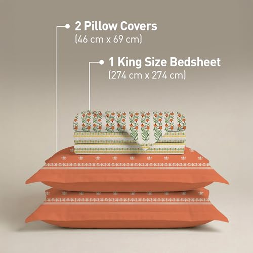 Image of MYTRIDENT Soft Comfort Bedsheet for Double Bed, 100% Cotton Bedsheet, Soft and Breathable, King Size Bedsheet with 2 Pillow Covers - Art Age
