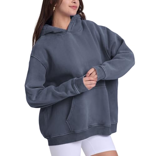 Image of FAIABLE Womens Oversized Acid Wash Hoodie Unisex Heavyweight Cotton Hoodies Fleece Vintage Washed Sweatshirt Women Men