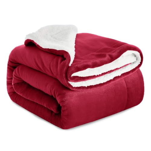MOONLIGHT20015 Sherpa Throw Blanket for Couch, 50x60 Burgundy