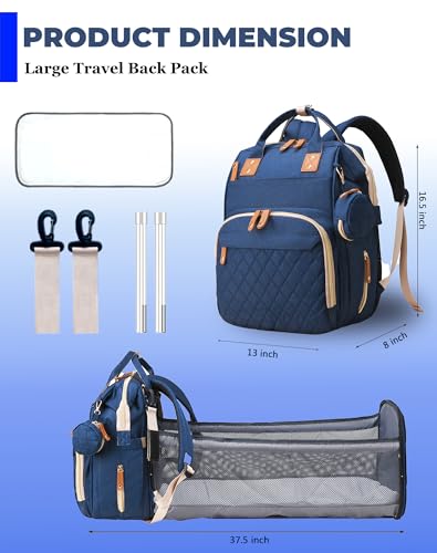 Image of Diaper Bag with Changing Station, Waterproof 3 in 1 Diaper Backpack with Foldable Changing Pad, USB Charging Port, Large Travel Backpack for Mom & Dad, Baby essentials-Blue