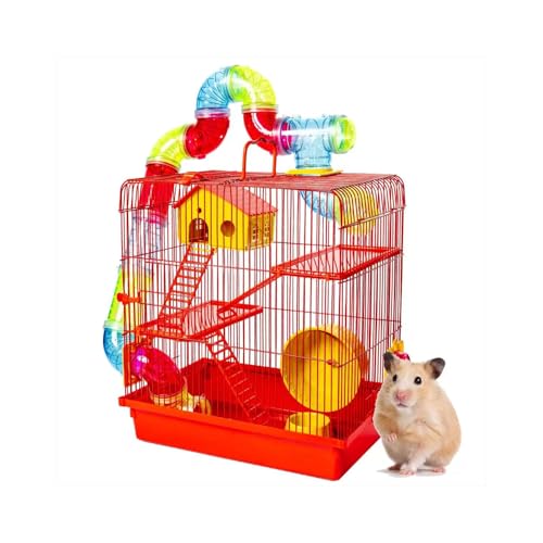 GAIOLA TUBO SUPER LUXO 3 ANDARES VERMELHA HAMSTER COMPLETA CASINHA RODA ESCADA SUPER LUXO