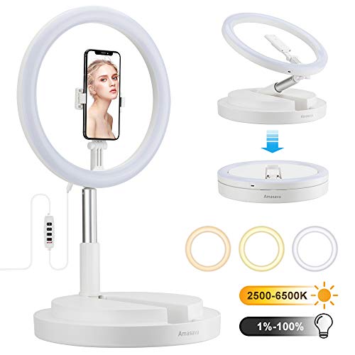 Anillo de Luz Led para Movil, Amasava 11,5'' Aro de Luz Ring Light Tripode con 3 Modos de Luz 3200-6000K, 10 niveles de brillo, 240 bombillas regulables, rotación de 360° para Selfie Vlog YouTube ect