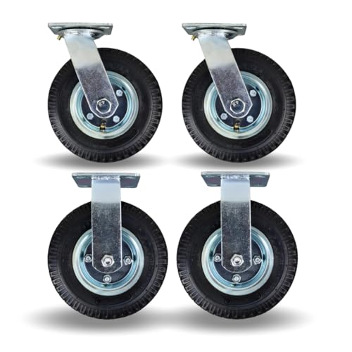 FROSAL Lenkrollen & Bockrollen SET 8“ Luftreifen Ø Rad 200 mm Rollen Luft Transportrollen Palettenrollen Luftrad