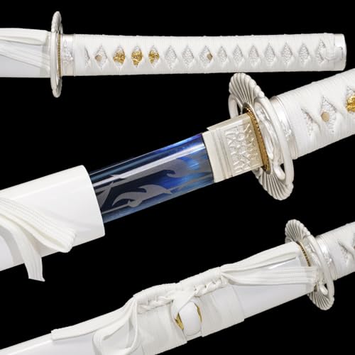 Kamaiwo 1045/1060 Handmade Hand Forged Authentic，Japanese Katana Samurai Swords Are A Unique Gift For Men - Full Tang High Carbon Steel Makes A Memorable For Martial Arts Collectors,Blue thumb #4