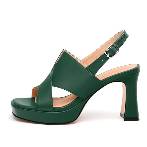 Womens Platform Sandals, Square Peep Toe Chunky Heel Ankle Strap Sandals for Women, Leather Insole Heeled Sandals with Buckle 3.3"2