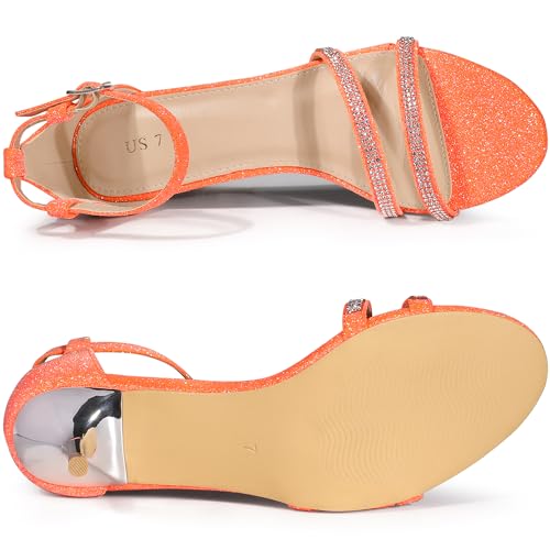 Allegra K Allegra K Women's Glitter Stiletto Heels Kitten Heel Orange Sandals 6 M US