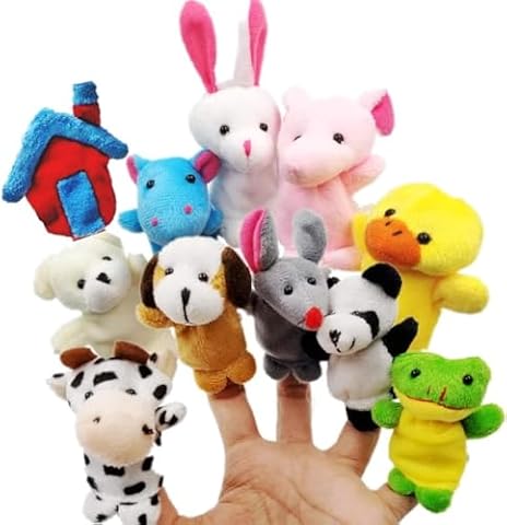 JZK 11 zwierząt palec marionetka zestaw mała pluszowa zabawka zwierzę ręka marionetka dla dzieci dzieci upominki na przyjęcie urodzinowe torby wypełniacze