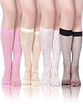 Geyoga 4 Pairs Women's Fishnet Knee Stockings Hollow out Women's Calf Socks(Pink,Medium)
