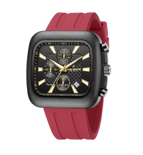 Daniel Hechter Paris Corvisart Collection Chronograph Watch for Men with Square Textured Dial, Gold Accents, Date Display & Silicone Strap - DHM1048-04