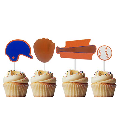 Morndew 24 Pcs Sports Fan With Baseball Cupcake Toppers For Theme Party Birthday Party Wedding Party Decorations #TOP29