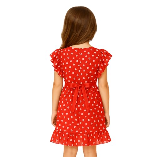Image of Cutecumber Girls Georgette Floral Printed Fit & Flared Red Frock Dress For Baby Girls & Kidsware, Stylish Gift Dress for Special Occassion, Birthday & Party Outfit Age 1-15 Years