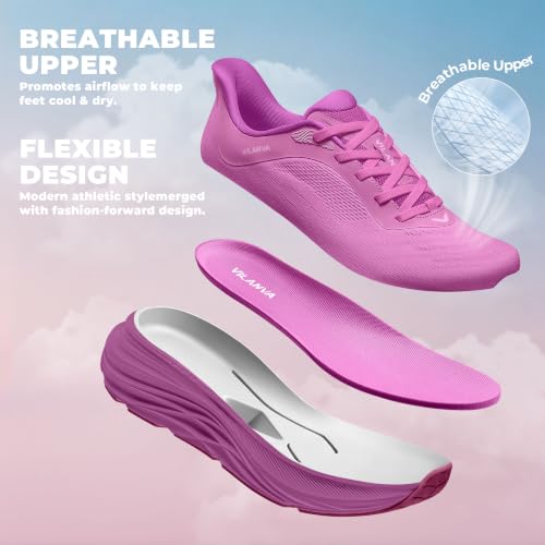 Vilanva Women's Comfortable Rose Pink Walking Shoes Cushion Running Tennis Shoes Non-Slip Workout Gym Athletic Breathable Trendy Fashion Sneakers Size 10 — view 6