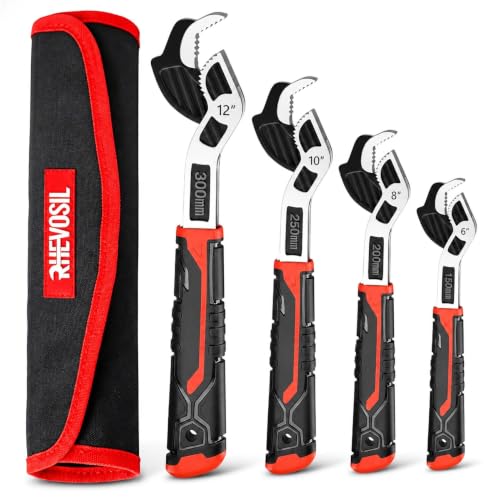 Rhevosil 6 8 10 12 Pipe Wrench Set Self Adjusting Pipe Wrench Multi-function Self-locking Pipe Vise Wrench Set for 9/32 to 1-11/16 (7-43mm) Pipe Fittings Standard Nuts and Irregular Nut