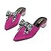 XYD Women Rhinestones Bow Closed Pointed Toe Slip On Sandals Low Chunky Heel Backless Mules Slides Daily Casual Walking Shoes Size 4 Fuchsia