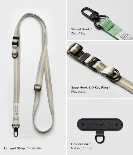 Image of Ringke Holder Link Snap Hook Lanyard [Crossbody Strap + Tether Tab] Adjustable Anti-Theft Shoulder Neck Strap with Durable Nylon Weave Patch for Universal Phone Cases - Maple Brown