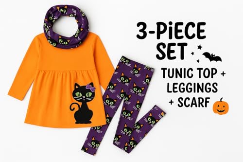 Image of Unique Baby Girls Kids Toddler 3pc Outfit Set Long Sleeve Lightweight Tunic Top Leggings and Scarf