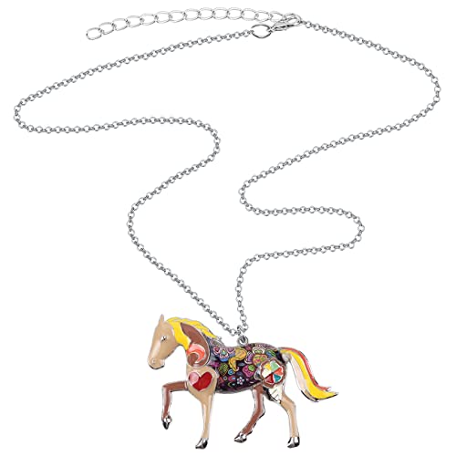 Bonsny Enamel Running Horse Necklace Pendant Chain Zinc Alloy Animal Lovers Design 18" (Tortilla) #TOP3