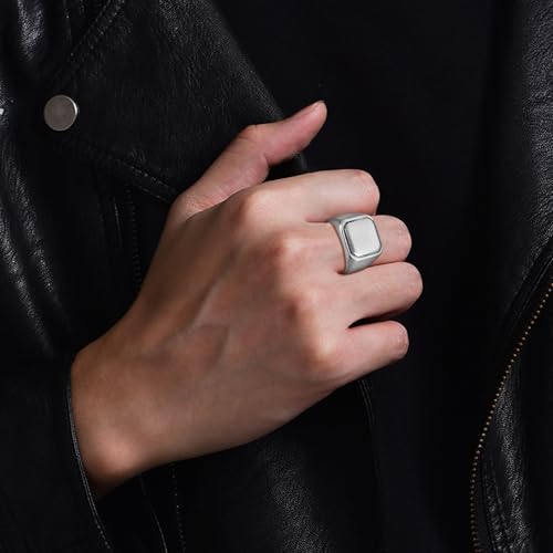 YL Men's Square Signet Rings Titanium Steel High Polished Rings White Gold/Gold/Black Plated Statement Band Wedding Jewelry2