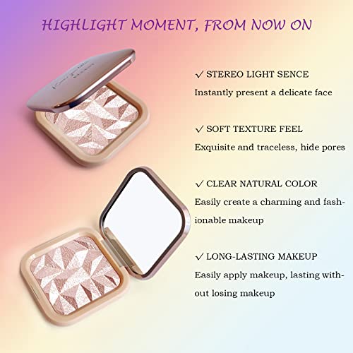 Lsxia Highlighter Makeup Palette Shimmer Contour Palette Powder For Brighten Face Contour Gold Cheek Highlight Makeup, Long Lasting Highlighter Powder With Mirror For Illuminator Makeup (Nude Pink) #TOP4